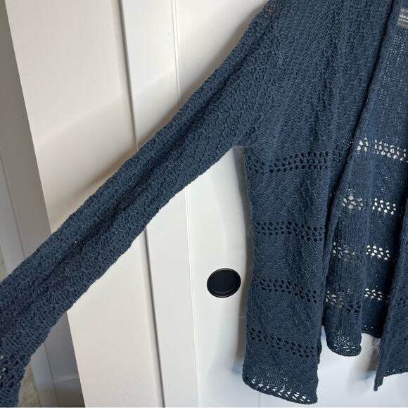 Wooden Ships Dark Blue Open Knit Open Front Cotton Blend Cardigan Sweater M/L - Picture 2 of 6